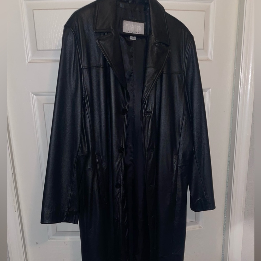 Leather trenchcoat, custom from Wilson’s house of suede and leather